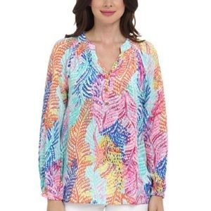 Lilly Pulitzer Women’s Elsa Top Cameo White Electric Feel Medium Long Sleeve